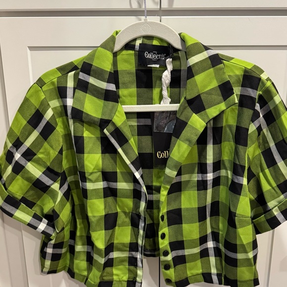 Collectif Green and Black cropped blouse 3X/UK20 - Picture 1 of 3